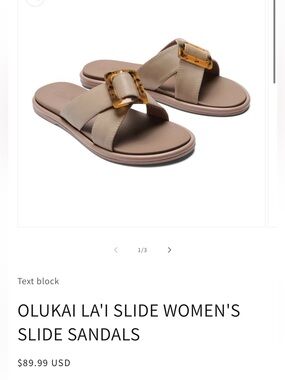 OluKai La'i Slide Women's Sandals - Taupe with Tortoiseshell Buckle